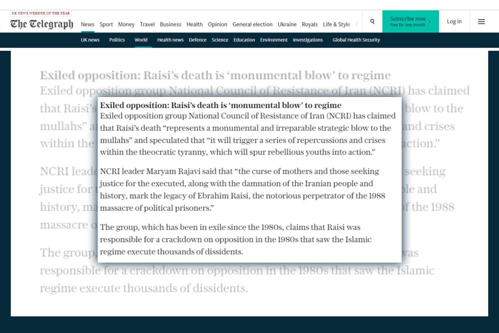 Excerpt of Telegraph coverage on Ebrahim Raisi’s death