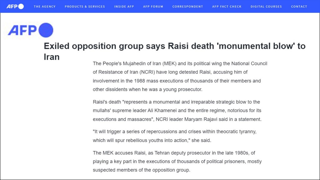 Exiled opposition group says Raisi death ‘monumental blow’ to Iran