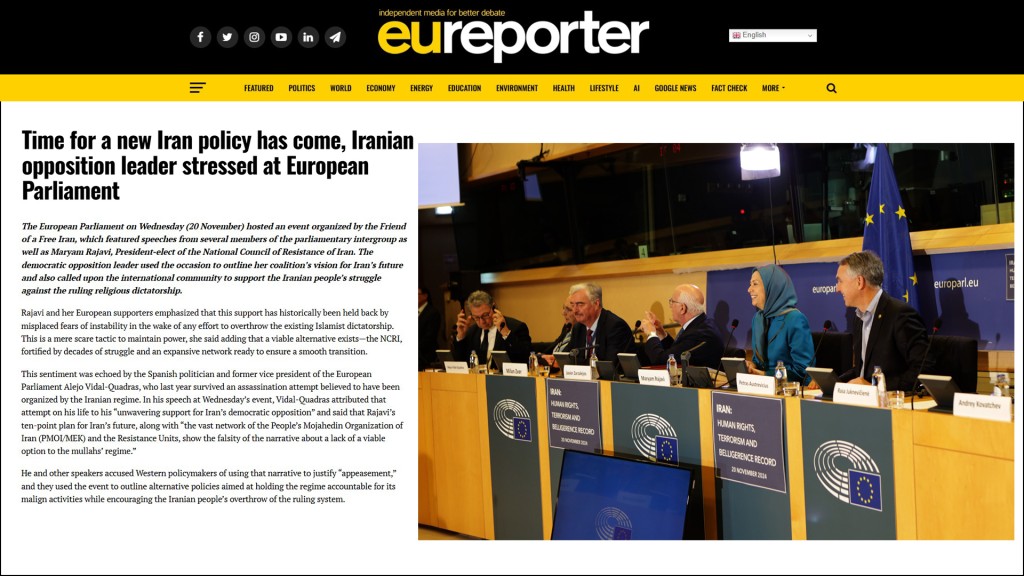 Time for a new Iran policy has come, Iranian opposition leader stressed at European Parliament